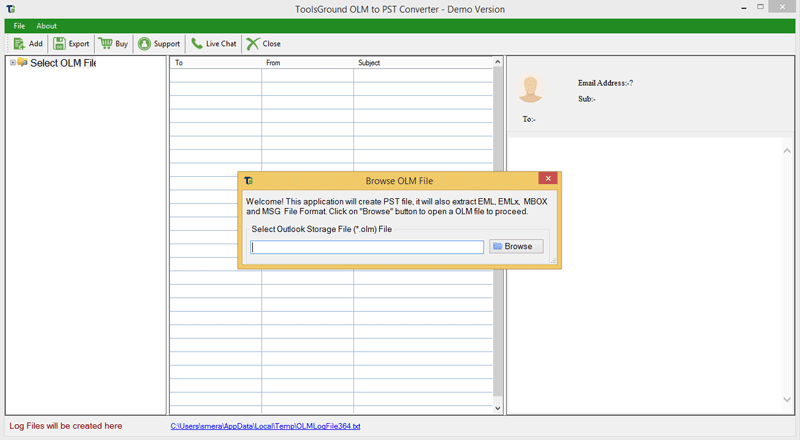 ToolsGround OLM to PST Converter screenshot